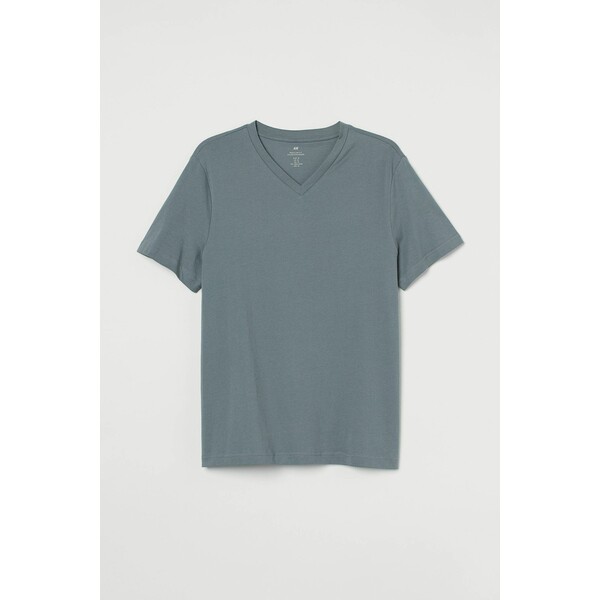 H&M T-shirt z dekoltem w serek Regular Fit - - ON 0763275054 Ciemnoszary