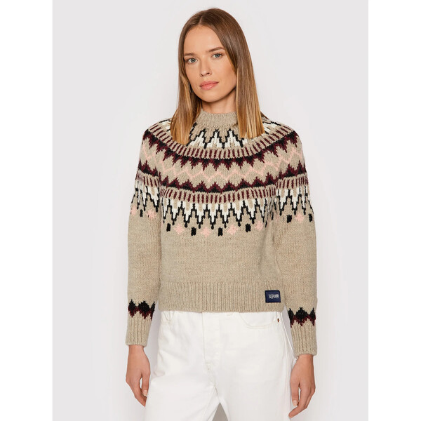 Superdry Sweter Classic Fairsle W6110328A Beżowy Regular Fit