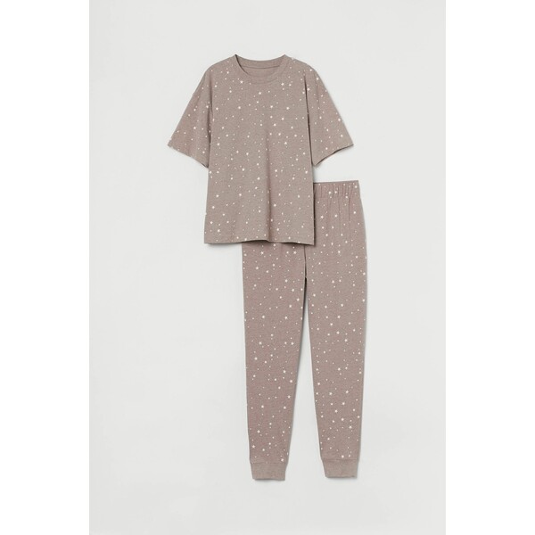 H&M Dżersejowa piżama - 0970593025 Beżowy melanż/Gwiazdy