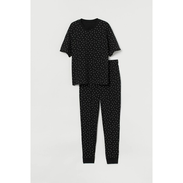 H&M Dżersejowa piżama - 0970593025 Czarny/Białe kropki