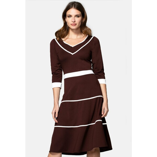 HotSquash V NECK DRESS WITH CONTRAST PIPING Sukienka letnia chocolate jersey and cream piping HOW21C02I