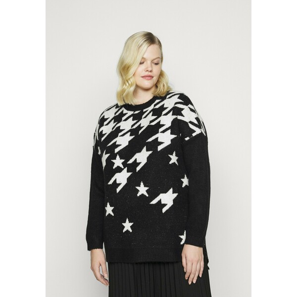 CAPSULE by Simply Be COSY BOYFRIEND HOUNDSTOOTH STAR JUMPER Sweter black/ivory CAS21I00O