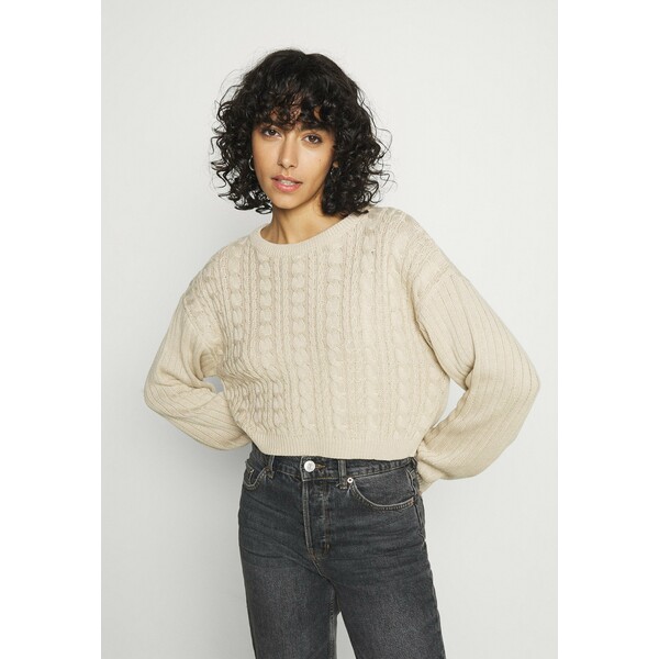 Even&Odd CROPPED LOOSE CABLE JUMPER Sweter sand EV421I0DY