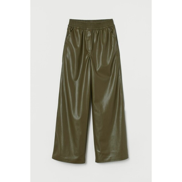 H&M Spodnie z imitacji skóry 0936788001 Ciemna zieleń khaki