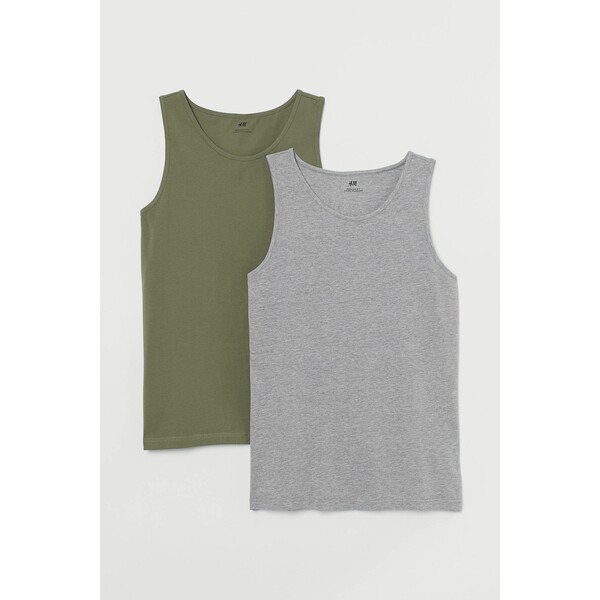 H&M Koszulka Regular Fit 2-pak 0649098015 Zieleń khaki/Jasnoszary melanż