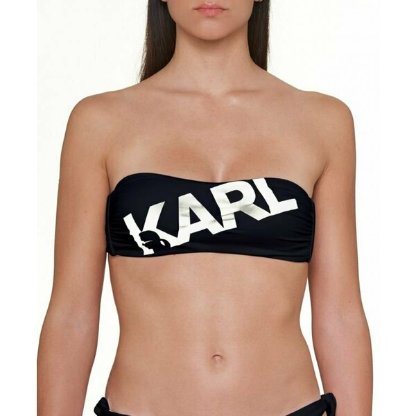 KARL LAGERFELD PRINTED LOGO BANDEAU Góra od bikini black K4881J007