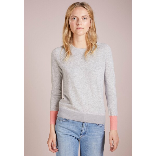 pure cashmere CLASSIC CREW NECK COLOR BLOCK Sweter light grey/coral pink PUG21I001