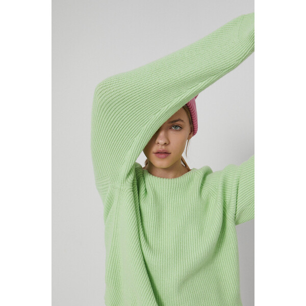 Medicine Sweter z gładkiej dzianiny damski zielony RW21-SWD509_71X