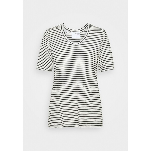 Selected Femme SLFBELIVE TEE T-shirt z nadrukiem snow white/black SE521D0GE