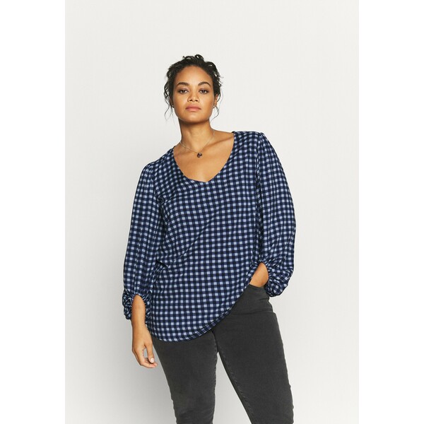 CAPSULE by Simply Be BALLOON SLEEVE V NECK BLOUSE Bluzka blue gingham CAS21E04M