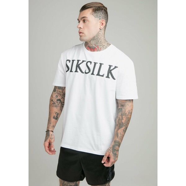 SIKSILK DROP SHOULDER RELAXED FIT TEE T-shirt z nadrukiem white/black SIF22O0IR-A11
