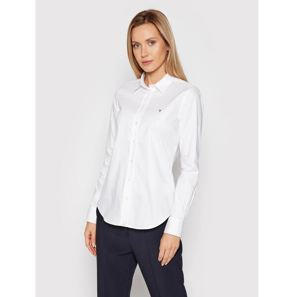 Gant Koszula Stretch Oxford Solid 432681 Biały Slim Fit