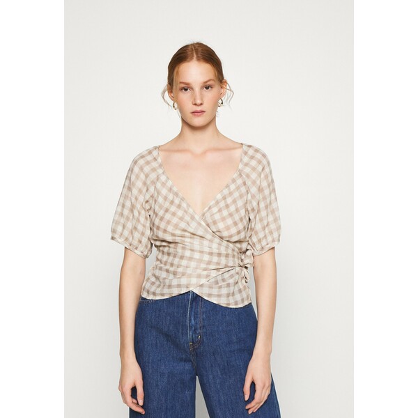 Madewell LUCY WRAP IN GINGHAM Bluzka brown/white M3J21E039