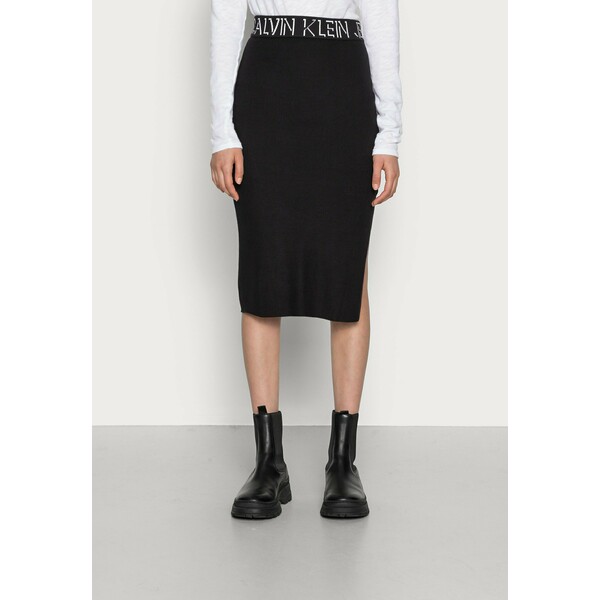 Calvin Klein Jeans LOGO WAISTBAND SKIRT Spódnica ołówkowa black C1821B04M