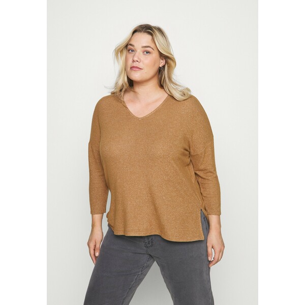 ONLY Carmakoma CARLOLO VNECK Sweter toasted coconut ONA21D0A6