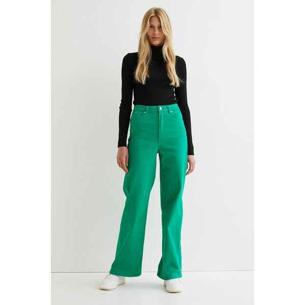 H&M Szerokie spodnie z diagonalu 0963087016 Zielony