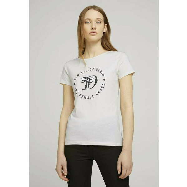 TOM TAILOR DENIM MIT PRINT T-shirt z nadrukiem gardenia white TO721D0RV