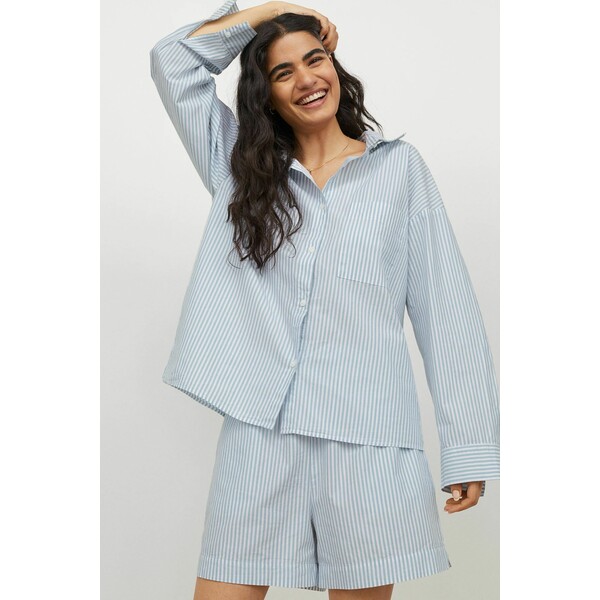 H&M Koszula piżamowa z bawełny 0982746001 Turkusowy/Białe paski