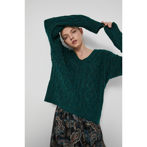 Medicine Sweter z gładkiej dzianiny damski zielony RW21-SWD511_70M
