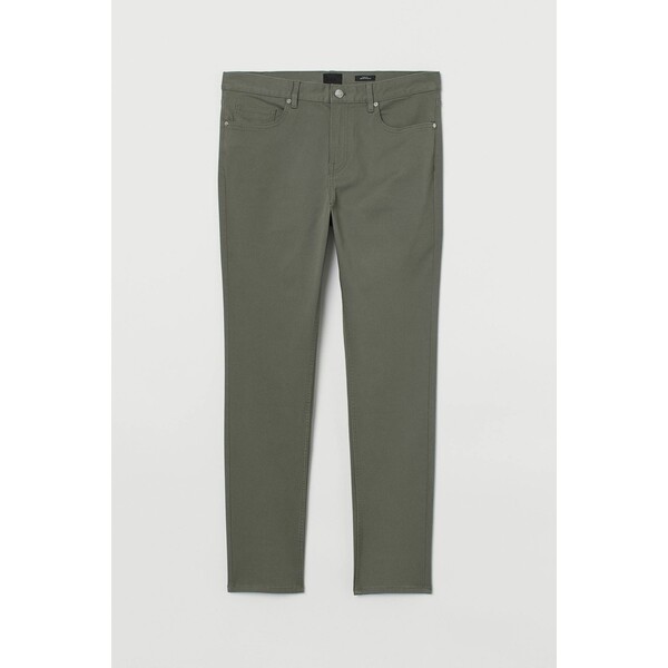 H&M Spodnie z diagonalu Slim Fit 0721390044 Zieleń khaki