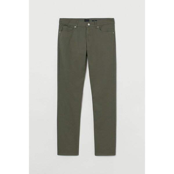 H&M Spodnie z diagonalu Slim Fit 0721390034 Ciemna zieleń khaki