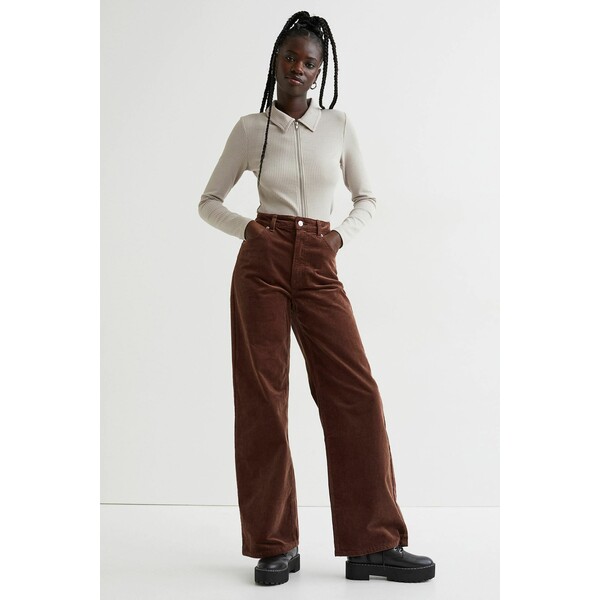 H&M Sztruksowe spodnie 1012508001 Ciemnobrązowy