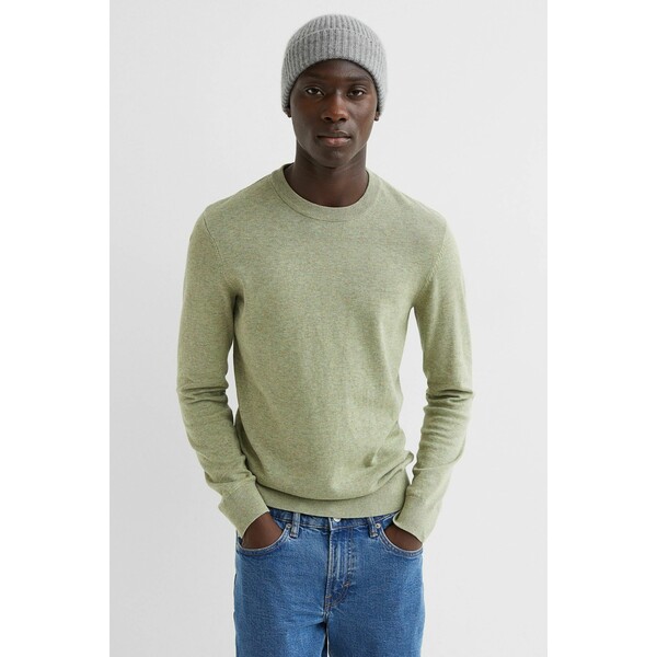 H&M Bawełniany sweter Slim Fit 0564358082 Jasna zieleń khaki