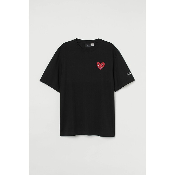 H&M T-shirt Loose Fit - Okrągły dekolt - Krótki rekaw - - ON 0972640074 Czarny/Keith Haring
