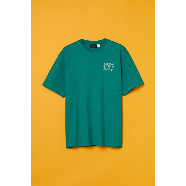 H&M T-shirt Loose Fit - Okrągły dekolt - Krótki rekaw - - ON 0972640074 Zielony/Keith Haring
