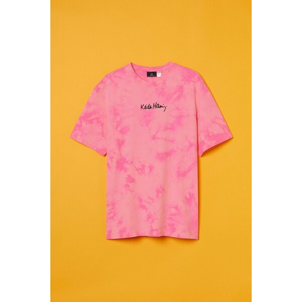 H&M T-shirt Loose Fit - Okrągły dekolt - Krótki rekaw - - ON 0972640074 Różowy/Keith Haring