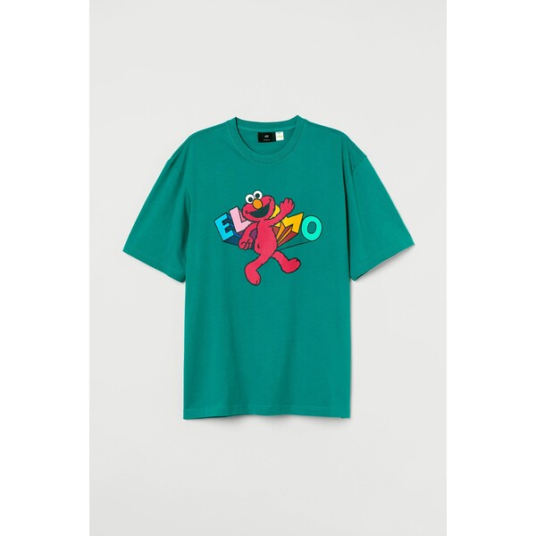 H&M T-shirt Loose Fit - Okrągły dekolt - Krótki rekaw - - ON 0972640074 Turkusowy/Ulica Sezamkowa
