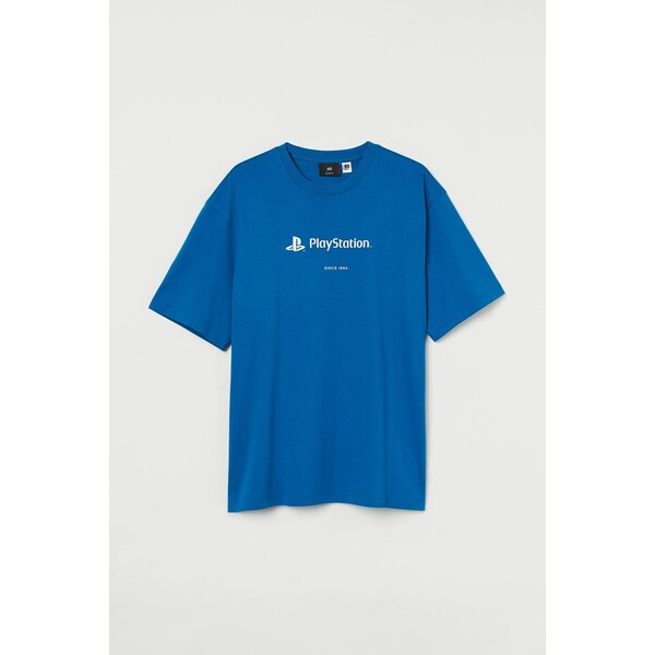 H&M T-shirt Loose Fit - Okrągły dekolt - Krótki rekaw - - ON 0972640074 Niebieski/PlayStation