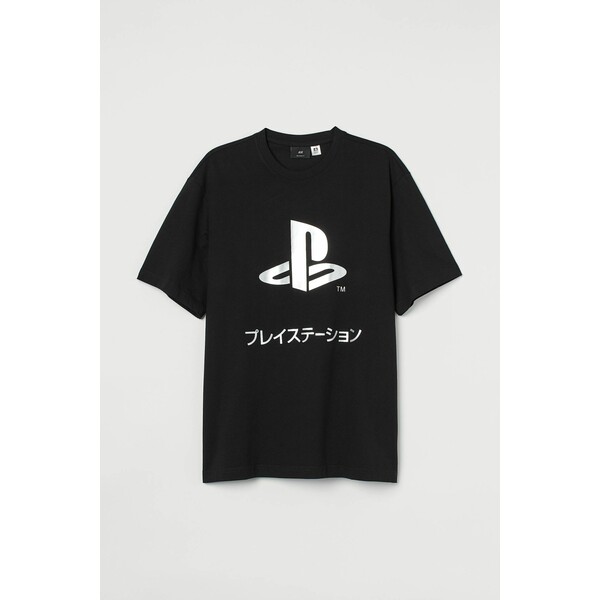 H&M T-shirt Loose Fit - Okrągły dekolt - Krótki rekaw - - ON 0972640074 Czarny/PlayStation