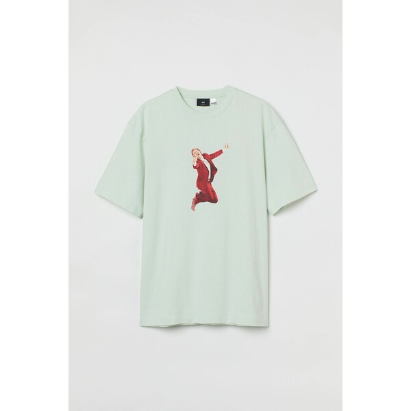 H&M T-shirt Loose Fit - Okrągły dekolt - Krótki rekaw - - ON 0972640074 Jasnozielony/Anchorman