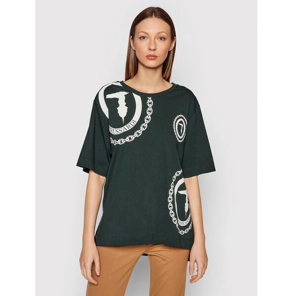 Trussardi T-Shirt Logo Print 56T00413 Zielony Oversize