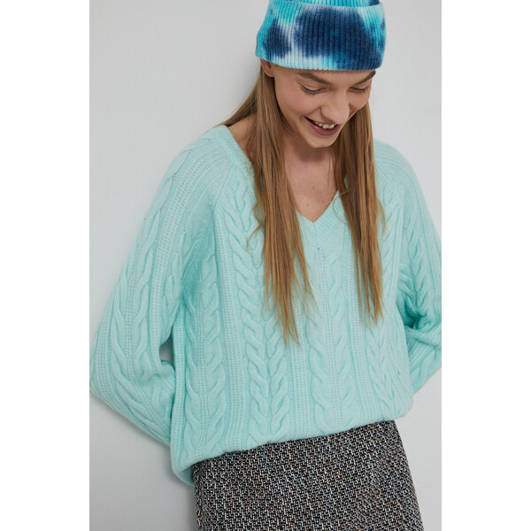 Medicine Sweter z domieszką wełny damski błękitny RW21-SWD092_07X