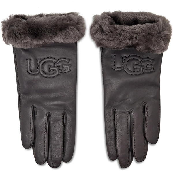 Ugg Rękawiczki Damskie W Classic Leather Logo Glove 19034 Szary