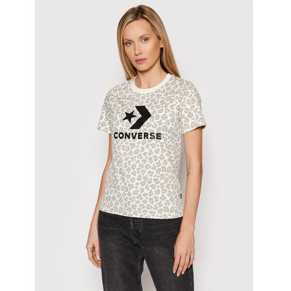 Converse T-Shirt Center Front Star Chevron Leopard 10022364-A01 Beżowy Regular Fit
