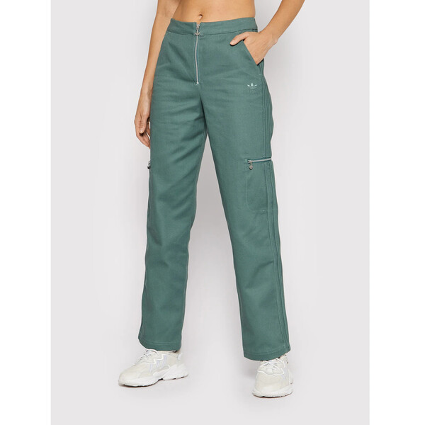 adidas Spodnie materiałowe Twill HE4737 Zielony Regular Fit