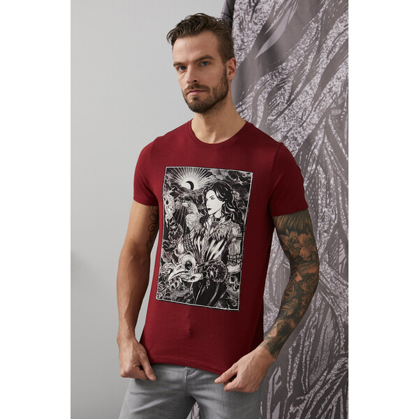 Medicine T-shirt bawełniany męski z kolekcji The Witcher bordowy RW21-TSM859_93X