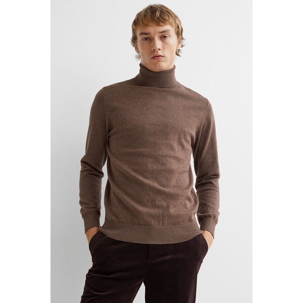 H&M Cienki sweter z golfem 0715828028 Brązowy melanż