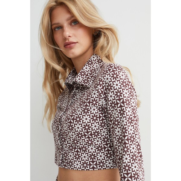 H&M Krótka koszula 1034173001 Ciemnobrązowy/Kwiaty