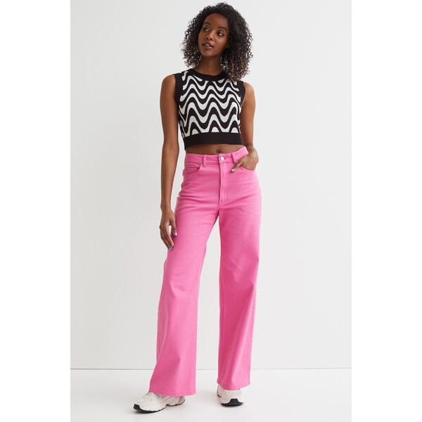 H&M Szerokie spodnie z diagonalu 0963087016 Różowy