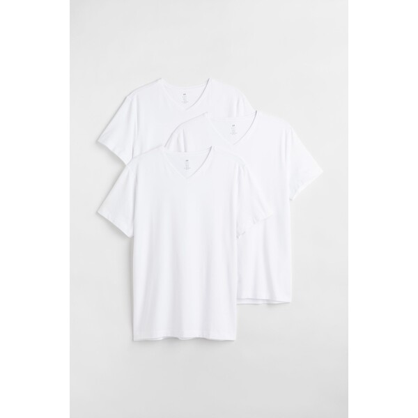 H&M T-shirt z dekoltem w serek Slim Fit 3-pak - - ON 0542533002 Biały
