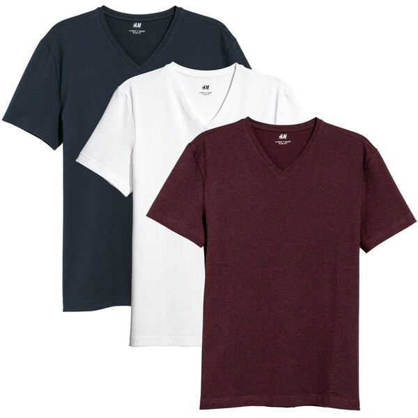 H&M T-shirt z dekoltem w serek Slim Fit 3-pak - - ON 0542533002 Burgundowy/Wielobarwny