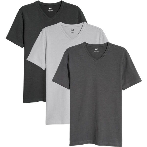 H&M T-shirt z dekoltem w serek Slim Fit 3-pak - - ON 0542533002 Szary