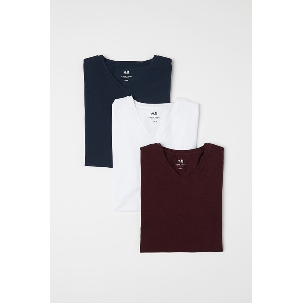 H&M T-shirt z dekoltem w serek Slim Fit 3-pak - - ON 0542533002 Ciemnoczerwony melanż
