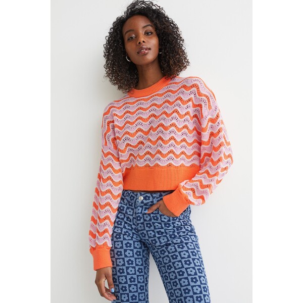 H&M Ażurowy sweter 1061691002 Różowy/Pomarańczowy