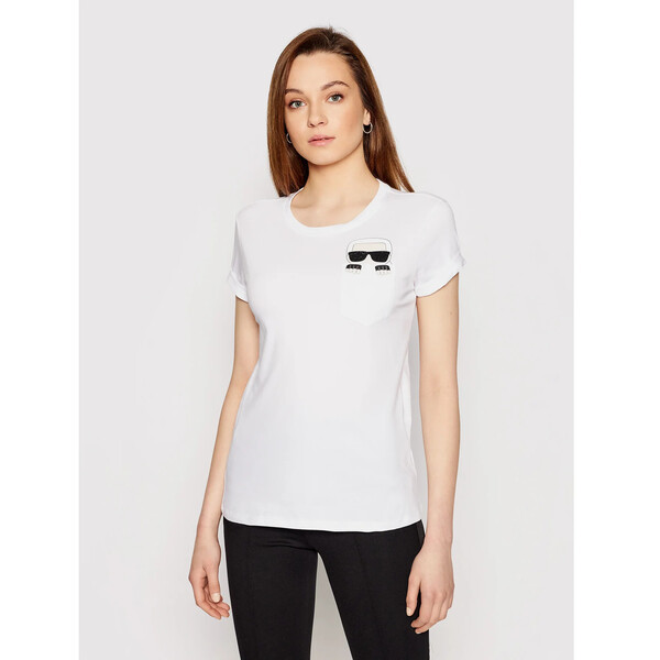 KARL LAGERFELD T-Shirt Ikonik Karl Pocket 210W1720 Biały Regular Fit