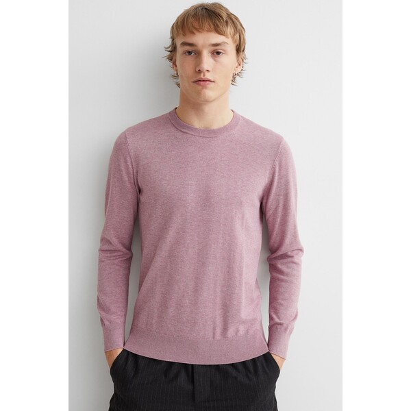 H&M Bawełniany sweter Slim Fit 0564358082 Różowy melanż